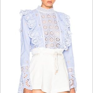 SEA New York Intermix eyelet ruffle crop top 0